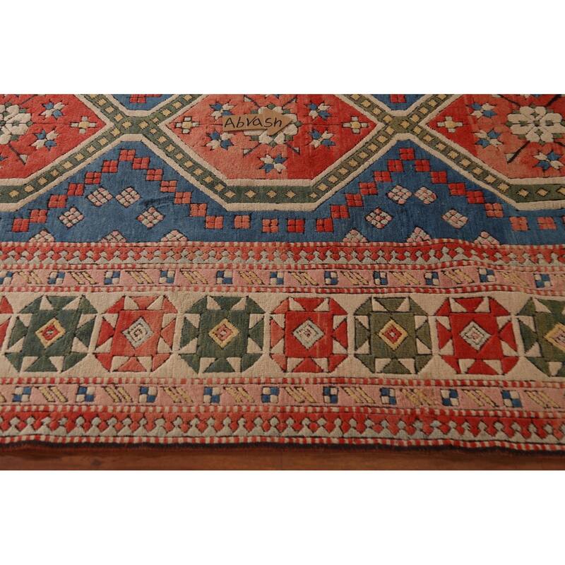 Blue Geometric Anatolian Turkish Area Rug Handmade Wool Carpet - 8'2"x 12'3"