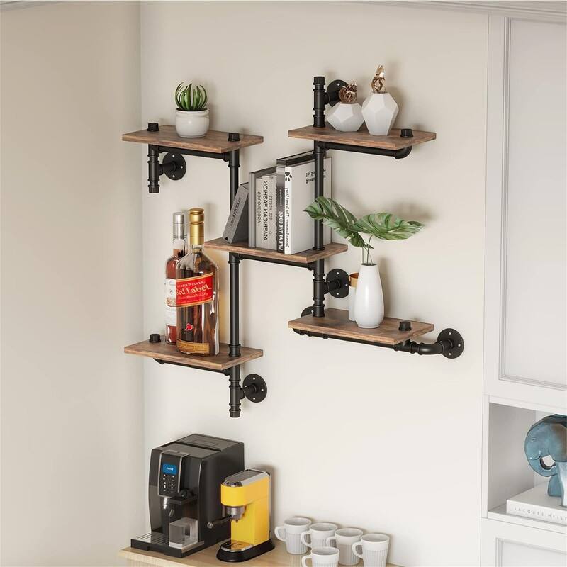 Industrial Floating Pipe Wall Mounted Shelves Rustic Modern Wood Shelving