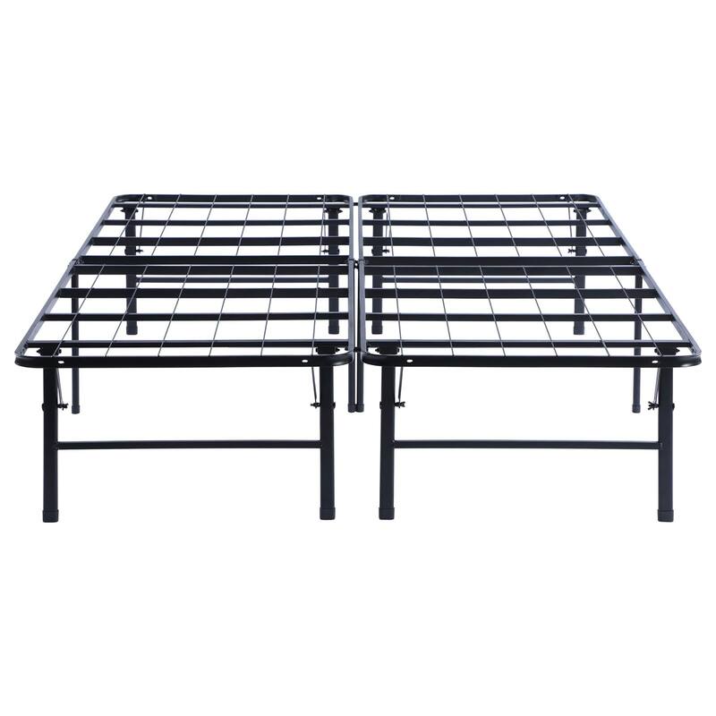 Black Steel Platform Bed with Folding Design and 750 lbs Capacity
