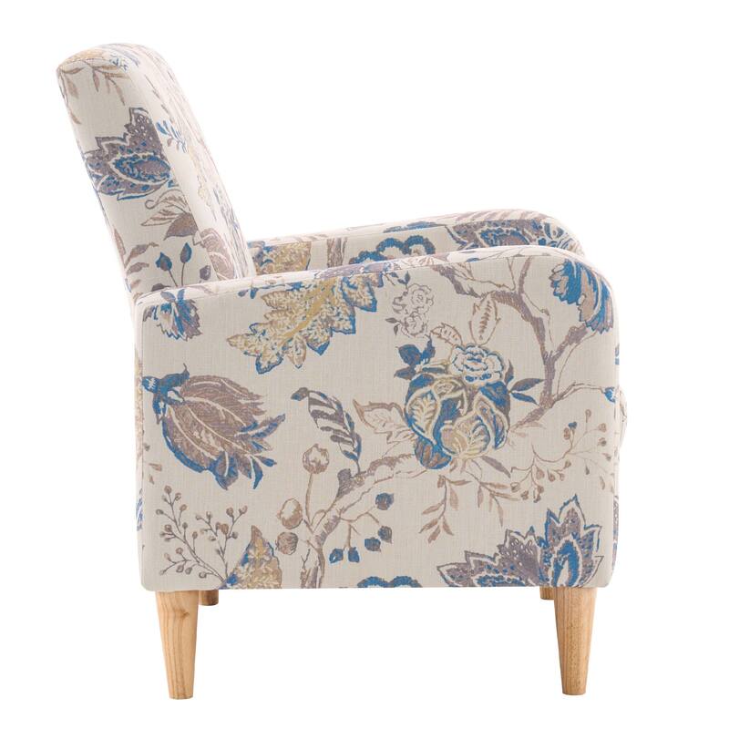 Set of 1 Fabric Upholstered Tufted Back Armchair with Natural Colored Legs