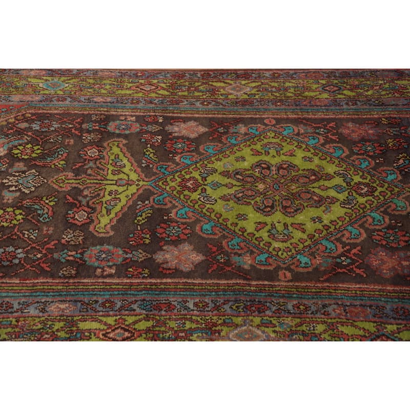 Hand Knotted Oriental 100% Wool Carpet Traditional Floral Brown Hamedan Runner Rug - 10' 8'' X 3' 8''