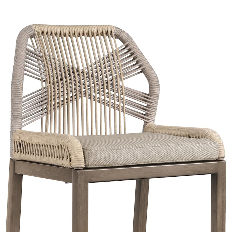 4 Set Modern Aluminum Twill Wicker Woven Outdoor Bar Stool Chair Set, Counter Height Stool with Back and Cushion - 40.6"H