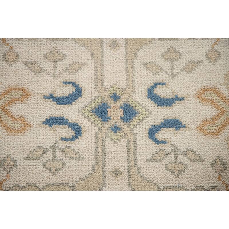 Floral Beige Oushak Style Runner Rug Hand-knotted Wool Carpet - 2'6"x 9'9"