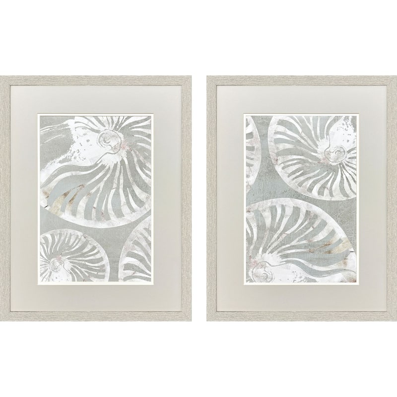 HomeRoots Set Of Two Nautilus Shell Distressed White Framed Wall Art