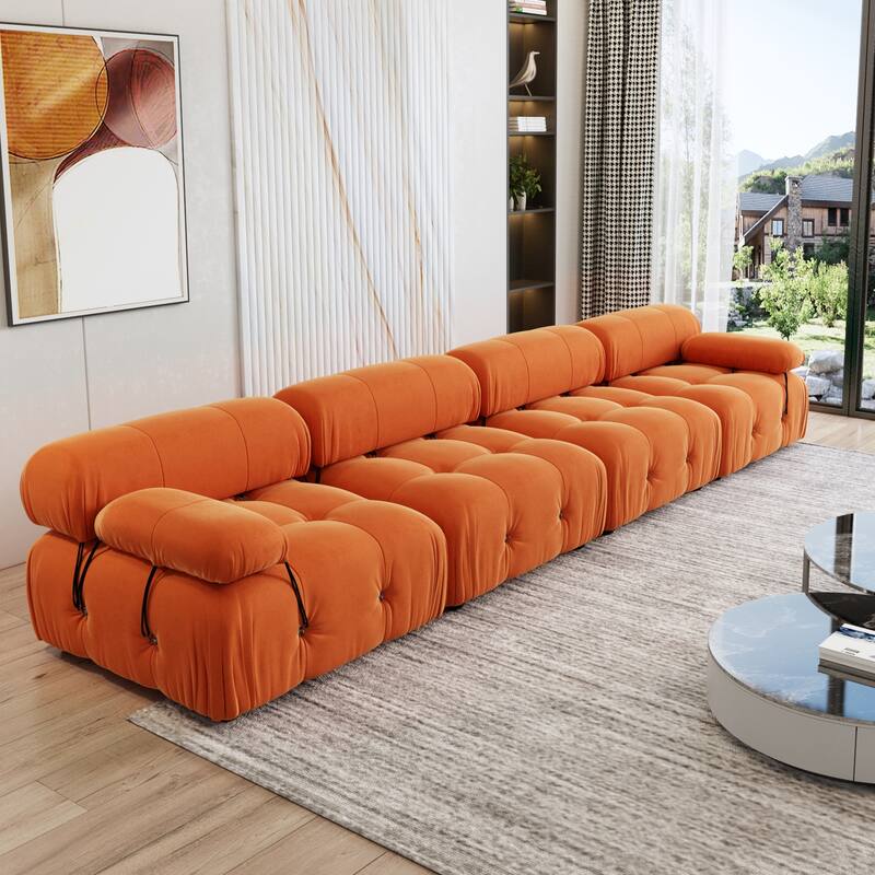 Modern Sectional Sofa Velvet Couch with 3/4 Seats. - Orange-4