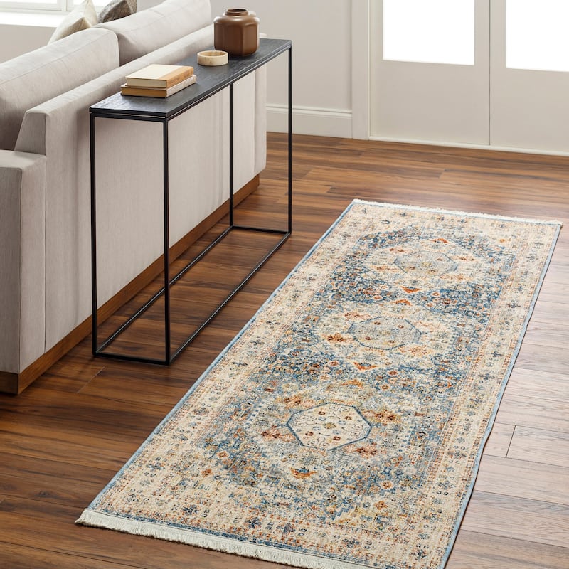 Bisrat Traditional Area Rug - 2' 10" x 12' - Blue/Ivory
