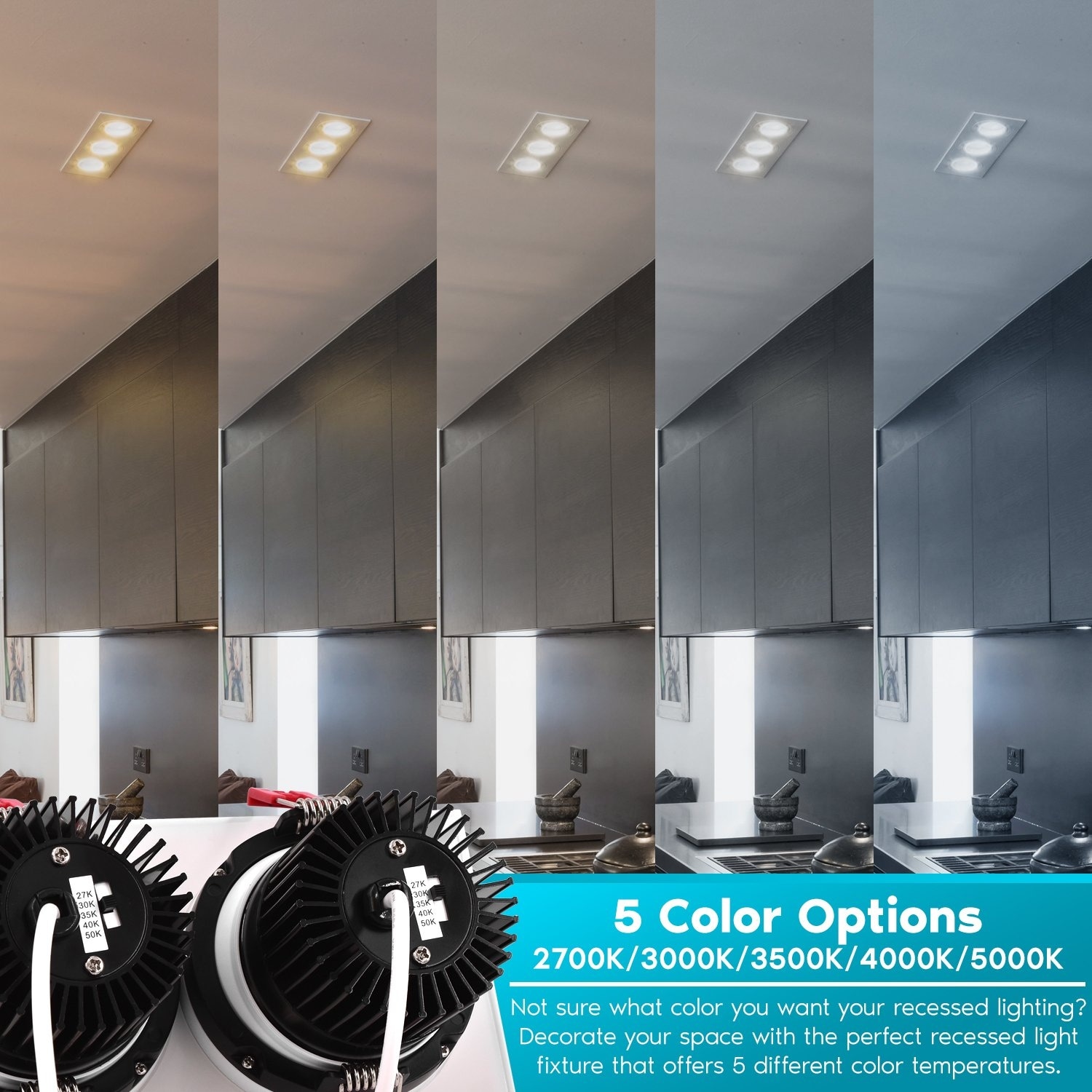 Luxrite Triple Head Adjustable LED Recessed Lights 36W 5 Color Selectable 2100 Lumens Dimmable Wet Rated ETL Listed