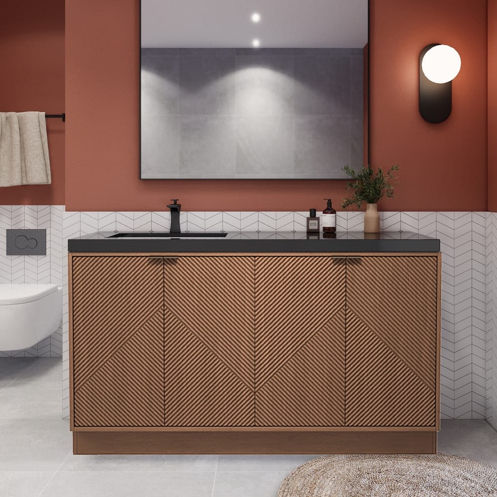 Milano 60" Freestanding Bathroom Vanity with Left Black Acrylic Sink