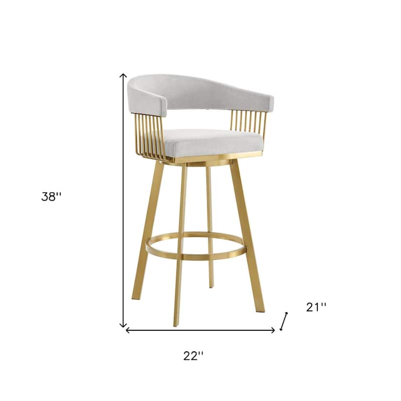 HomeRoots 30" Silver and Gold Fabric and Stainless Steel Low Back Bar Height Swivel Bar Chair