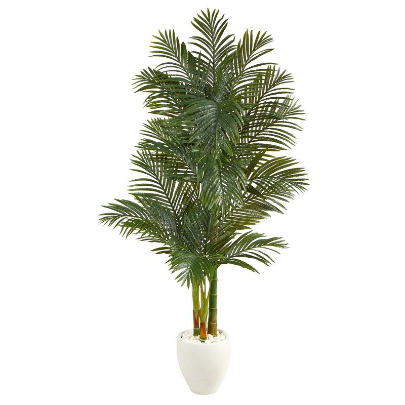 6' Golden Cane Artificial Palm Tree in White Planter - 13"