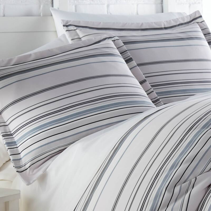 Vilano Ultra-Soft Coastal Stripes 3-piece Duvet Cover and Sham Set - Grey - Full - Queen