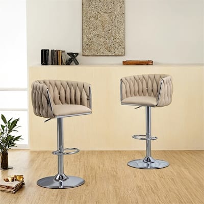 360°Fabric cover Swivel Bar Stools,Adjustable Counter Bar Chairs,2 PCS
