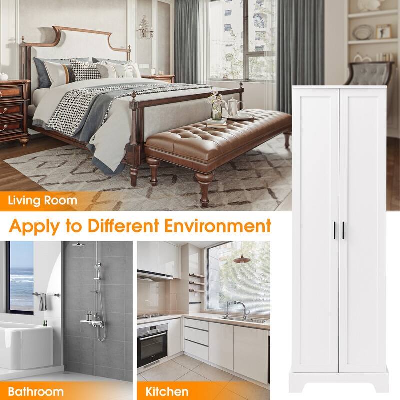Tall Bathroom Storage Cabinet with 2 Doors & Adjustable Shelf, Pantry Storage Cabinet Narrow Cabinets for Kitchen Bathroom