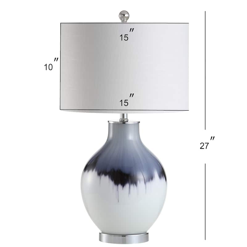Sasha 27" Glass/Metal LED Table Lamp, Blue/White by JONATHAN Y