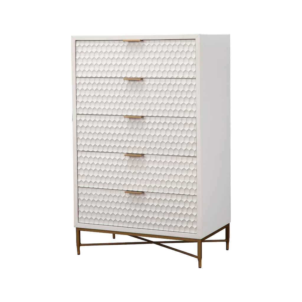 Origins by Alpine White Pearl Wood 5 Drawer Chest in White
