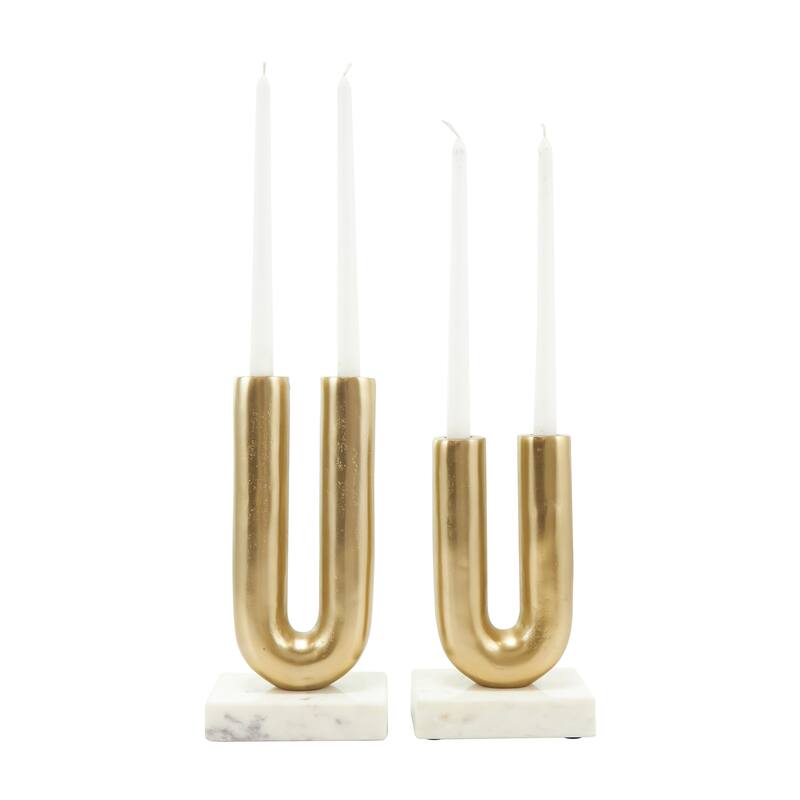 Gold or Black Aluminum U-Shaped Geometric Candle Holder with Marble Bases (Set of 2)