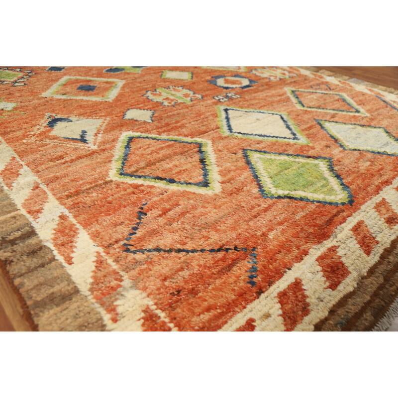 Moroccan Oriental Area Rug Handmade Orange Geometric Wool Carpet - 6'10" x 9'9" - 6'10" x 9'9" - Orange
