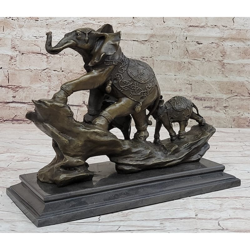 Hand Made Elephant Family Walking Up The Hill Bronze Sculpture By Barye Figure
