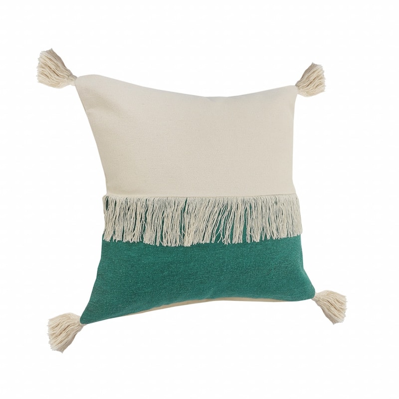 HomeRoots 20" X 20" Emerald Green And Off-White 100% Cotton Zippered Pillow