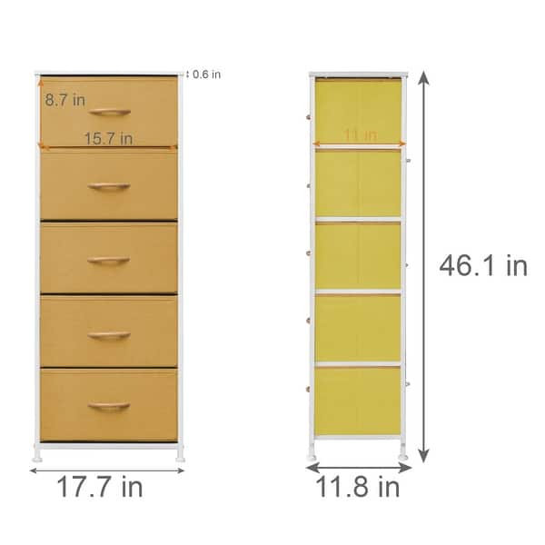 dimension image slide 11 of 12, Contemporary 5-drawer Chest Vertical Storage Tower- Fabric Dresser