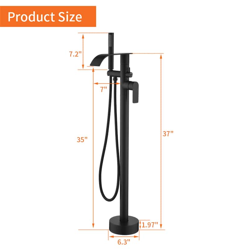 Floor Mount Tub Faucet Matte Black Modern Single Handle Freestanding Bathtub Filler Waterfall