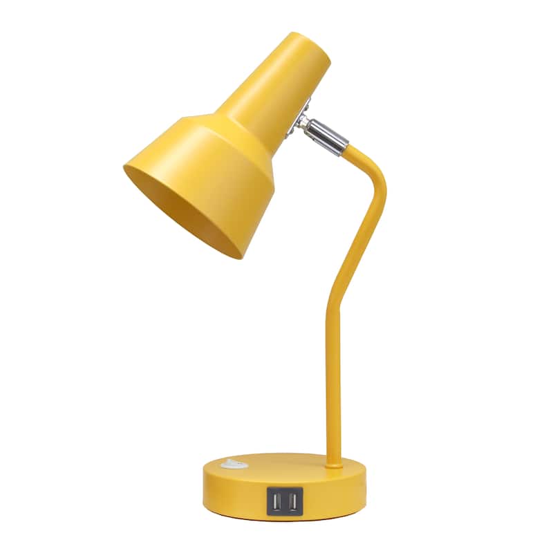 Modern Metal Gooseneck Desk Lamp with Dual USB Charging Ports Adjustable Arm Multiple Colors - 7.8" (L) x 5.2" (W) x 15.2" (H) - Yellow