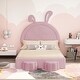 preview thumbnail 6 of 8, Full Size Upholstered Rabbit-Shape Bed with 2 Storage Stools, Velvet Platform Bed with Cartoon Ears Shaped Headboard, Pink