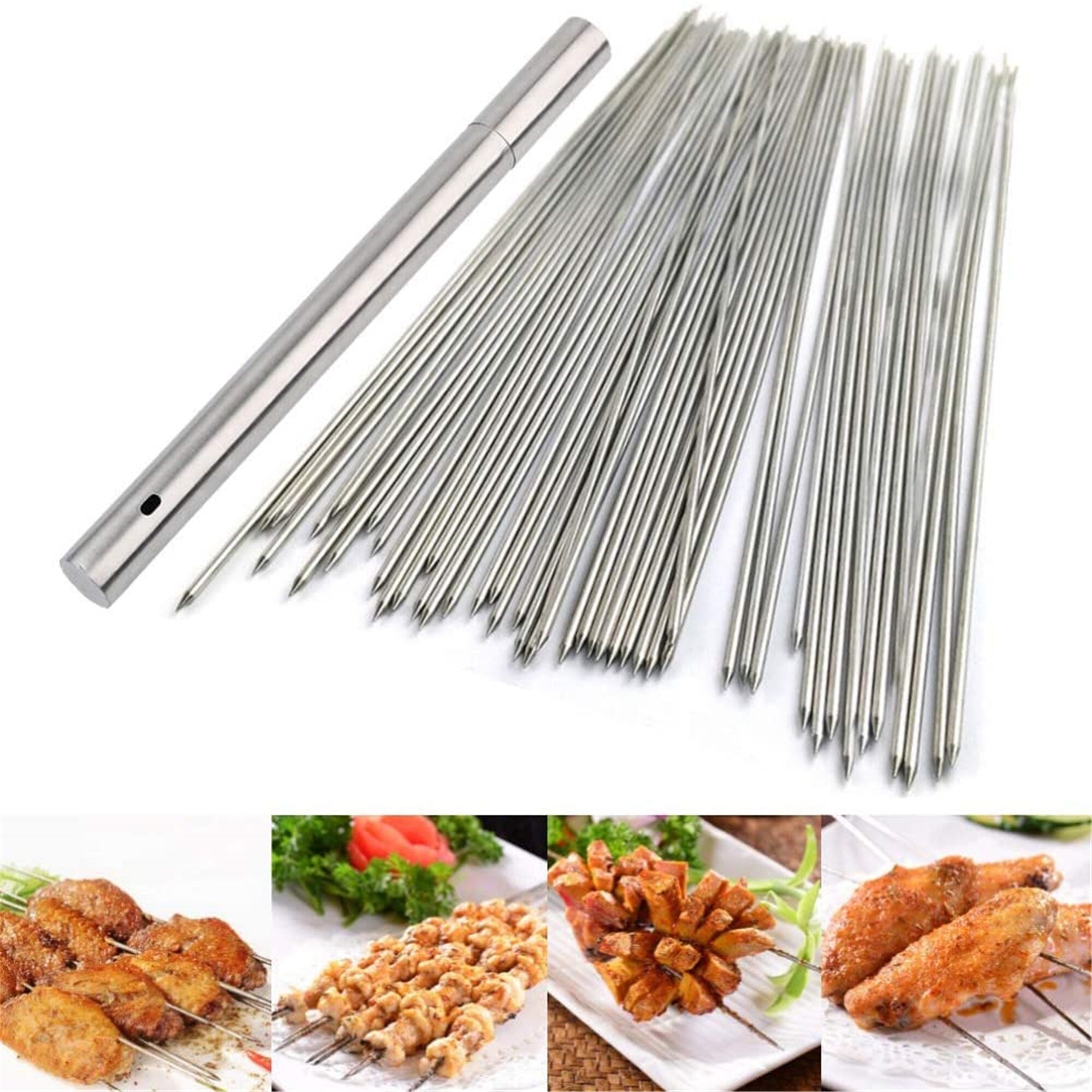 8x Kabob Skewer Flat Metal BBQ Barbecue Skewer Stainless Steel Shish Kebob Stick