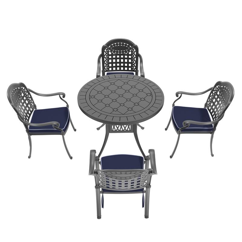 3/5 Piece Cast Aluminum Outdoor Dining Set with 39.37 in. Round Table and Seat Cushions