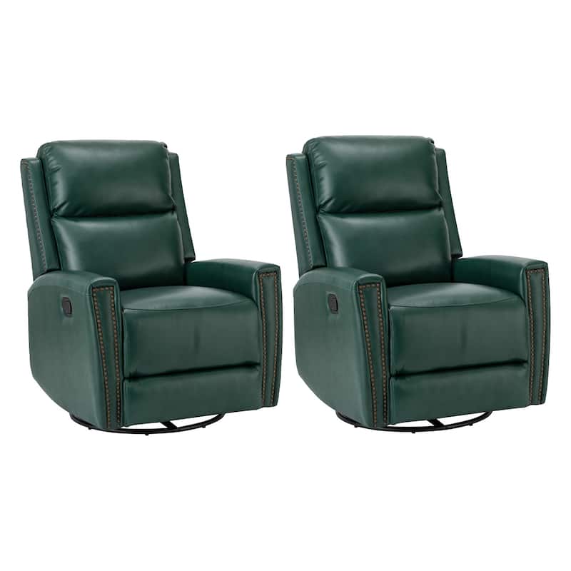 Fiacro 30.31"Wide Modern Genuine Leather Wingback Swivel Rocker Recliner with Nailhead Trims, Set of 2