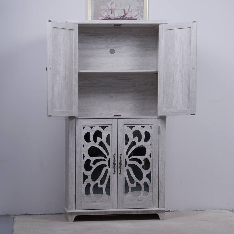 Display sideboard buffet with 4 Acrylic Mirrored doors, Adjustable Shelves storage Cabinet for Kitchen, Living Room