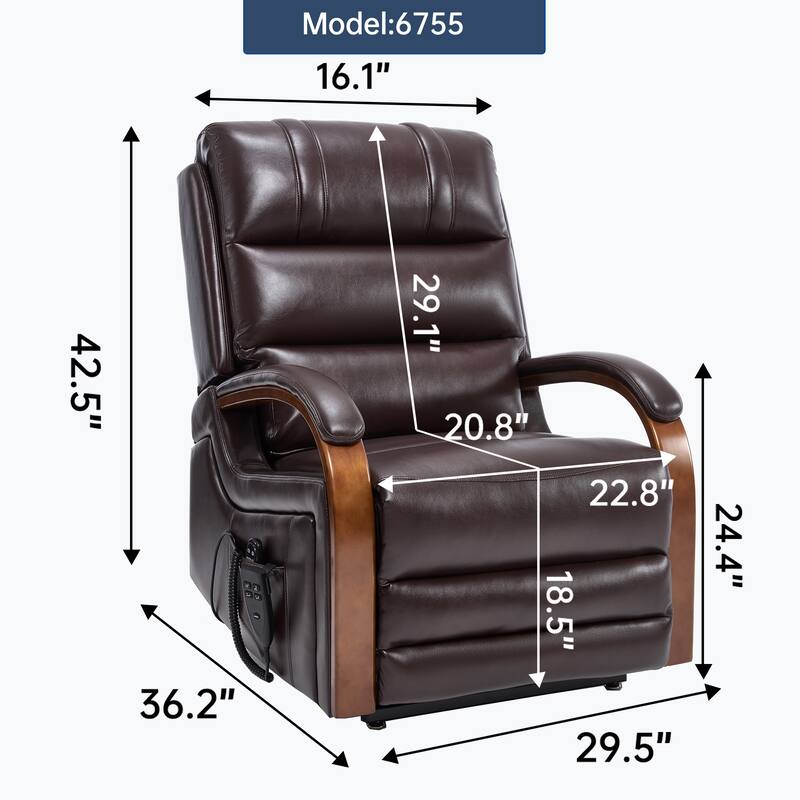Power Leatheraire Lift Recliner Chair Dual Motor Infinite Position Up to 350 LBS with Solid Wood Armrests