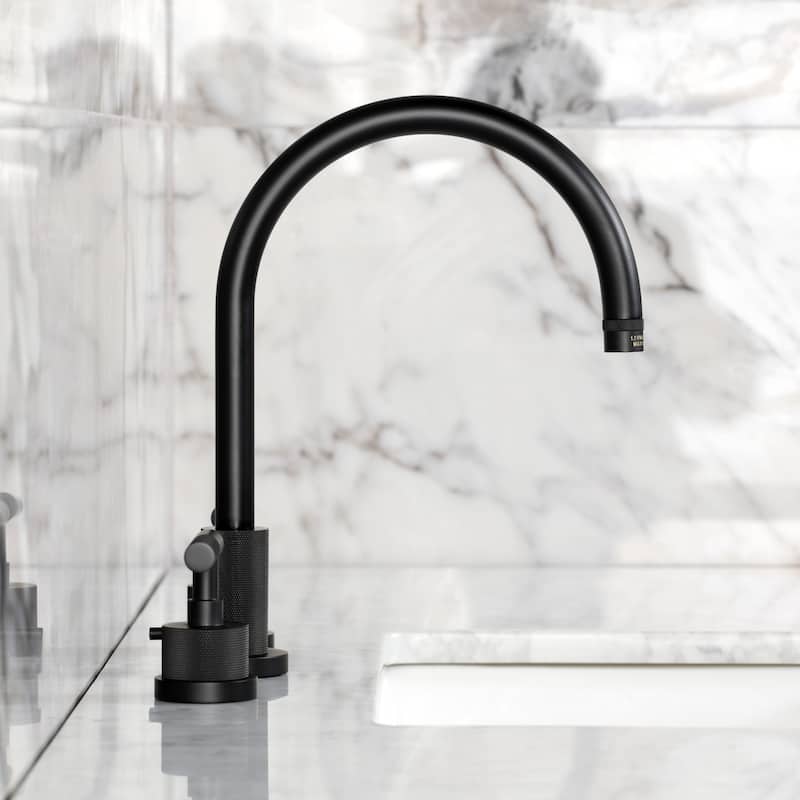Kingston Brass Convergent Widespread Bathroom Faucet with Knurled Handle and Brass Pop-Up