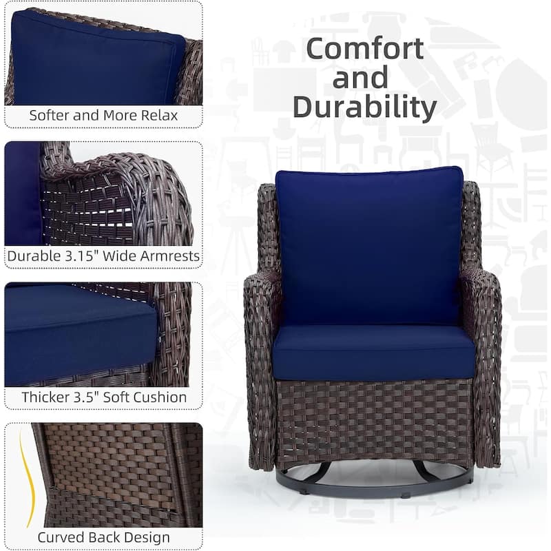 3 Pieces Outdoor Swivel Wicker Glider Patio Chairs with Table Set