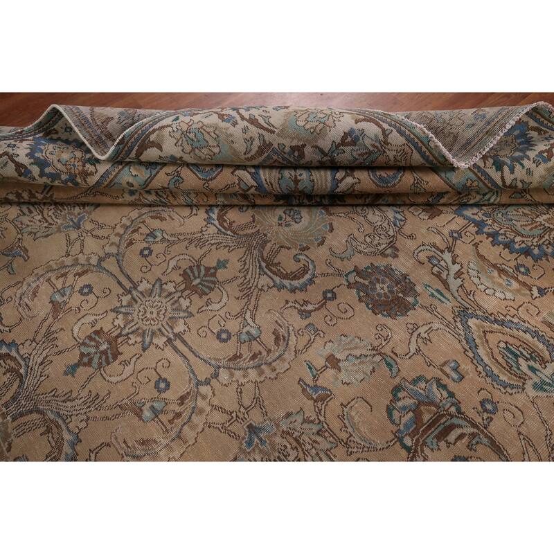 Distressed Tabriz Vintage Persian Rug Handmade Oriental Wool Carpet - 9'6" x 12'7"