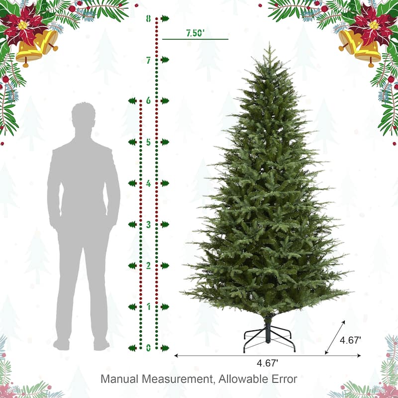 Glitzhome 7.5ft/9ft/11ft Pre-Lit Green Full Fir Artificial Christmas Tree with 1800/2450/3200 LEDs Simple Setup