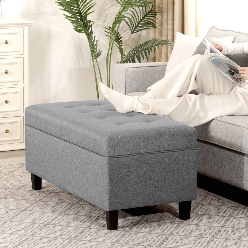 Adeco 40" Faux Leather Storage Ottoman Bench with Tufted Button - 40"X18.8"X16.5"