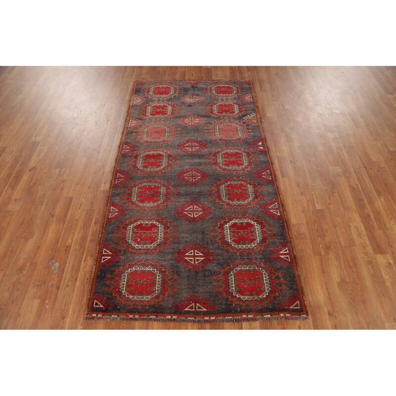 Distressed Geometric Balouch Persian Area Rug Handmade Wool Carpet - 3'6" x 6'9"