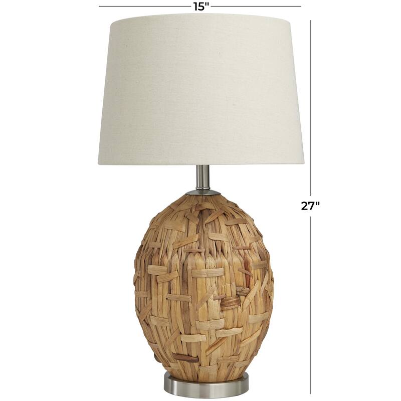 Seagrass Handmade Woven Room Table Lamp with Silver Base - Brown - Roche River Decor