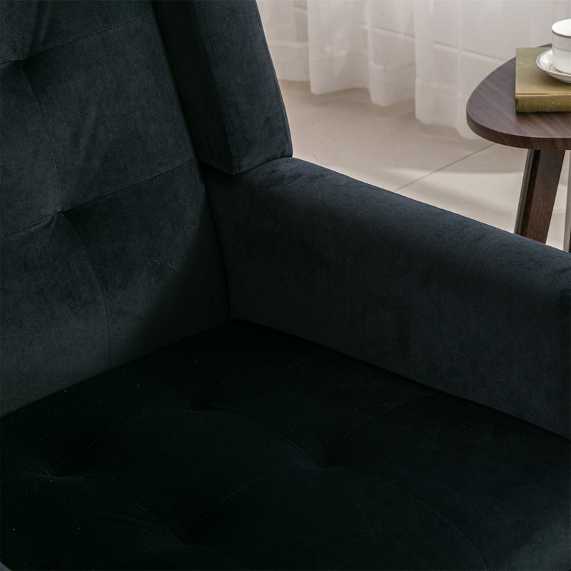 Black Velvet Modern 29.53" Upholstered Buttons Tufted Accent Chair with Black Solid Wood Legs