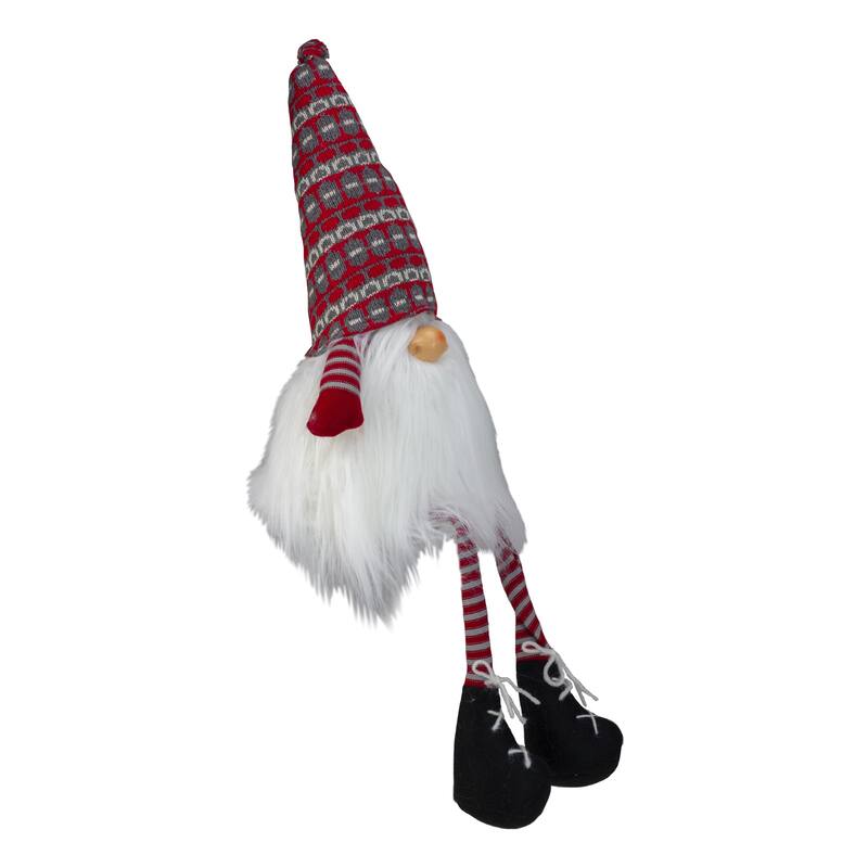 Striped Christmas Santa Gnome with Dangling Legs - 23" - Red and Gray