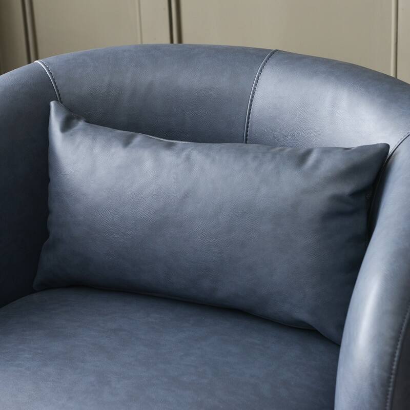 KINWELL 34" Wide Swivel Faux Leather Barrel Armchair Upholstered PU Leather Accent Chairs for Living Room Office Lounge