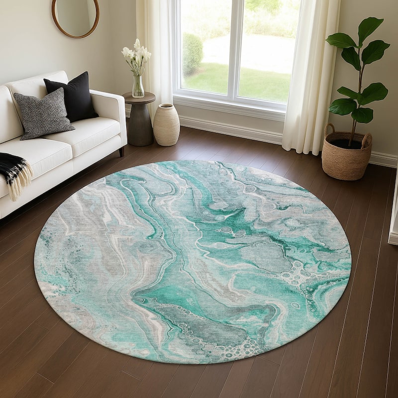 Premium Washable Super Soft Modern Glam Mayfield Rug - Teal - 8' x 8'