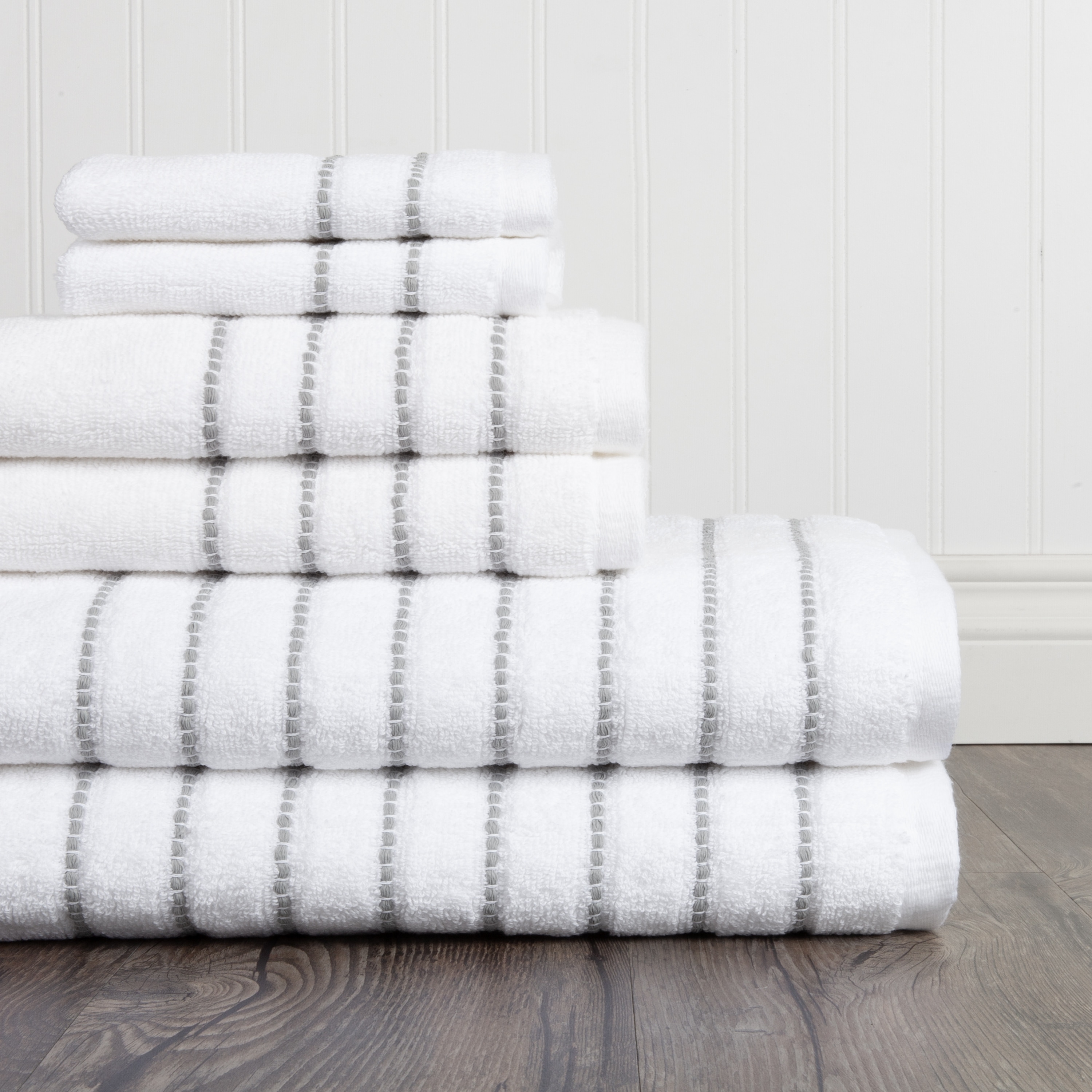 8 Pieces Egyptian Cotton Bath Towels Set Classic Ribbon 8 Colours With Bath Mat 