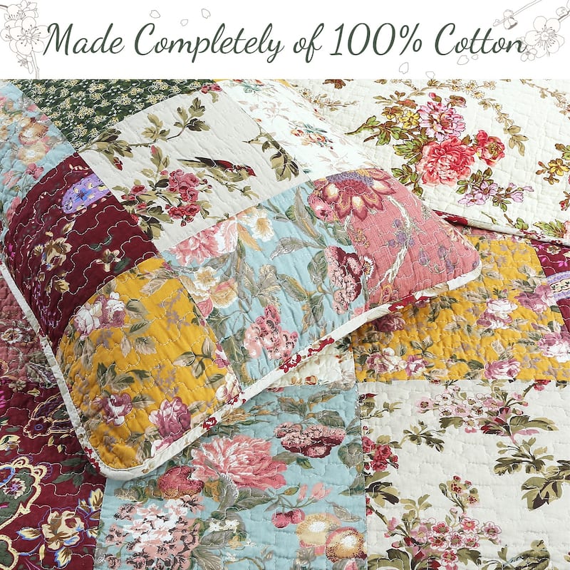Cozy Line Country Vintage Farmhouse Multicolor Floral Paisley Patchwork Cotton Quilt Bedding Set