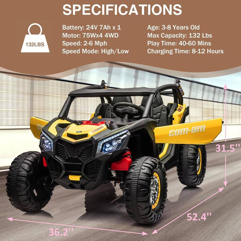 24V 2 Seater Kids Ride on UTV Car w/Remote Control