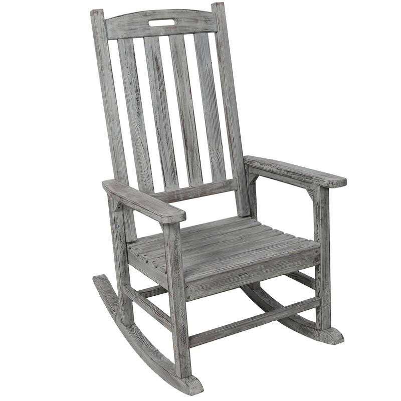Extra-Wide Wooden Rocking Chair – High Backrest Design for Indoor/Outdoor Comfort‌ - 35.60in. W X27.00in.DX45.20in. H