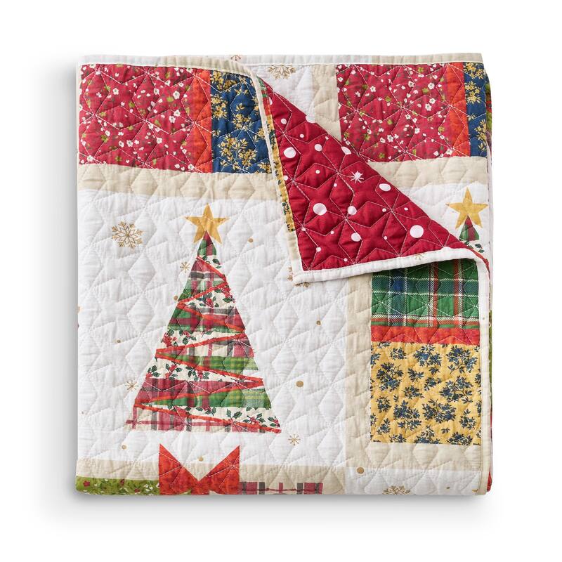 Festive Winter Holiday Reversible Quilted Throw Blankets - Deck the Halls