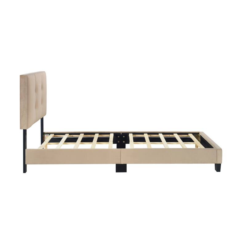 Twin Platform Bed with Adjustable Height Headboard, Velvet Upholstery, Solid Wood Frame