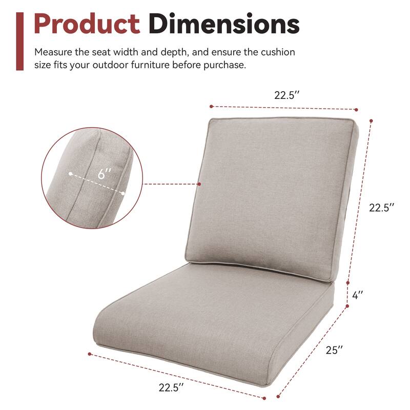 Gymojoy Pillow and Cushion Set Deep Seat Indoor/Outdoor - 25" x 22" x 4"